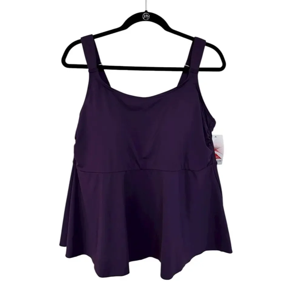 NWT Lands End Adjustable Scoop Neck Flutter Tankini Top in Purple - Size 1X